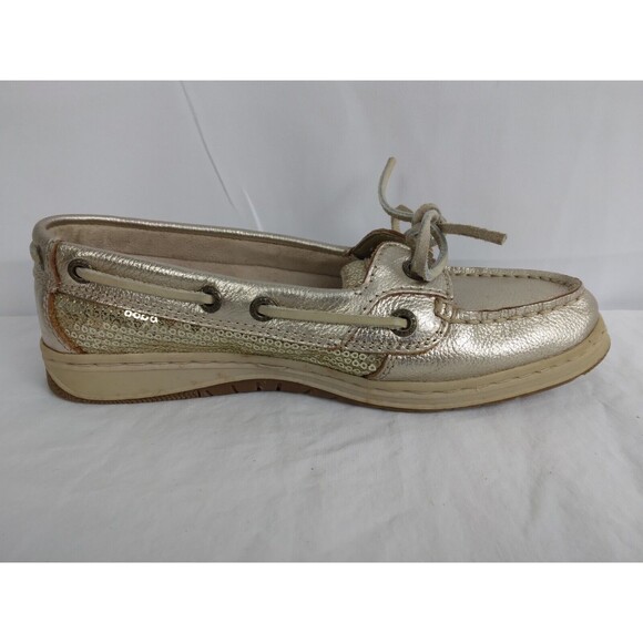 SEBAGO Gold METALLIC Leather Deck Boat Shoes Loafers Flat Womens Size 7.5 - Picture 7 of 11